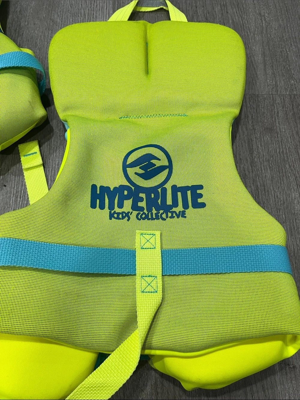 Hyperlite Kids' Swim Vest in Neon Yellow & Teal Wave
